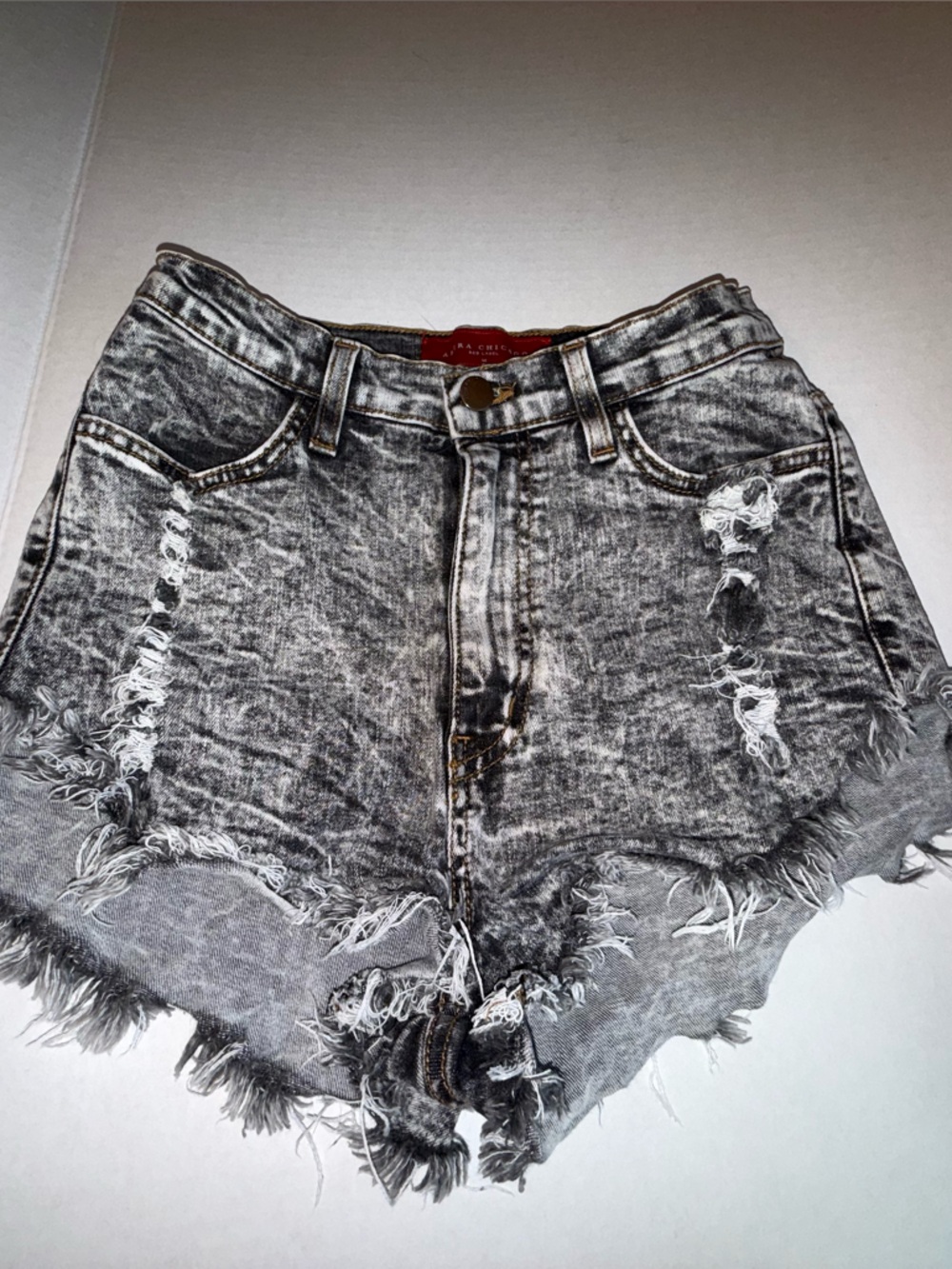 Distressed Black Acid-Wash Denim Jean Shorts